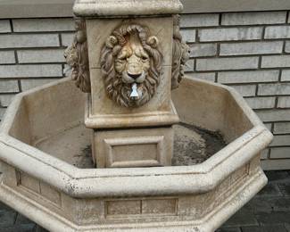 Large stone composite Lion Fountain, 35"W x 52"H, was $895, NOW $595