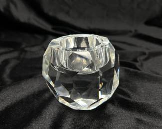 Oleg Cassini 2.75" Cut Ball Candle Holder, Signed, $14