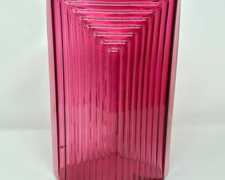 Pilgrim Glass Metropolis vase in Cranberry Pyramid Art Deco Revival SKyscraper Art glass vase, 12"H, was $95, NOW $58