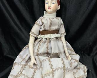 Vintage Porcelain Doll in white & brown, Approx. 18", $40