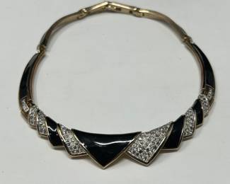 Black enamel and CZ collar necklace, $15