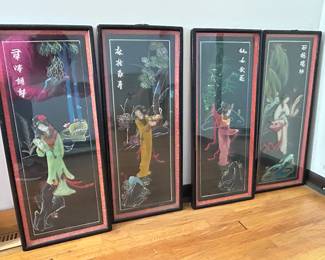 Four Panels of Vintage Asian Wall Art, 13"W x 30"H, was $125, NOW $65