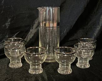 Vintage 1950's Platinum Band Atomic Cocktail Pitcher and (6) Glasses, 11"H, was $75, NOW $58