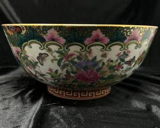 Large Japanese porcelain Rose Medallion gold rimmed bowl, 10"D x 4"H, was $60, NOW $42