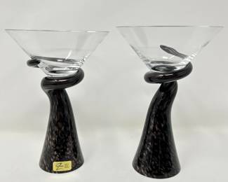 Pavel Hanousek Fusion Z Czech Glass, Set Of 2, Black base with copper inlays with iridescent highlights. 10"H, was $85, NOW $55
