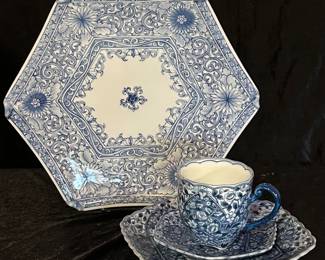 Set of 4 place settings, Sanyo Toki Porcelain Blue & White dinnerware: Plate, Salad, Tea Cup & Saucer, was $99, NOW $58
