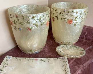 Vintage Acrylic Set: Two Wastebaskets, Soap Dish and Matching Tray, was $25, NOW $18