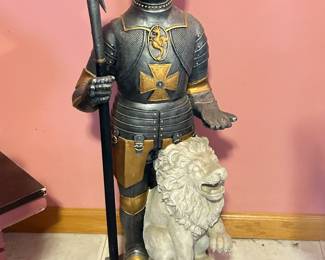 Toscano Resin Knight & Lion statue, 16"W x 36"H x 11"D, $75