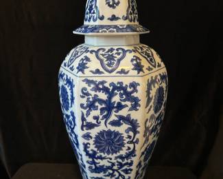 Blue and White 1960's Porcelain Ginger Jar, 9"W x 22"H, was $135, NOW $95