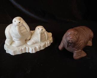 Dept 56 Snowbaby w/ White Walruses, 7x4, was $20, NOW $12. Brown Walrus, 6"L x 3"H, was $16, NOW $12