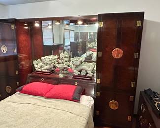 White Furniture Brand Lighted headboard furniture, cabinets on either side, Mirrored back, Queen size, was $595, NOW $425