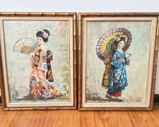 Pair of J Pifarre Gold Bamboo Framed Geishas, 22"W x 28"H, was $95, NOW $50