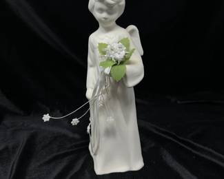 Ivory Bisque Porcelain Angel w bouquet of flowers, Lights up (10") was $12, NOW $7