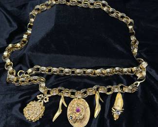 Vtg signed Craft Charm Belt Necklace faux Rhinestone, $95
