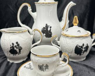 Marie Louise Rococo Dolls Tea Set: Teapot, Sugar & Creamer, 8 teacups/saucers, was $125, NOW $65