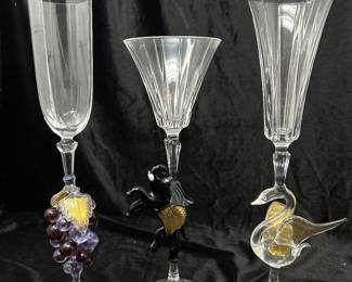 Three (3) Murano Glasses: 1 Grapes Champagne, 1 Elephant Wine, 1 Swan Champagne: $38 each