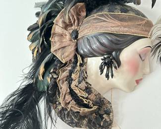 Vintage Ceramic Flapper Face Profile with Feathers and headband, was $38, NOW $28