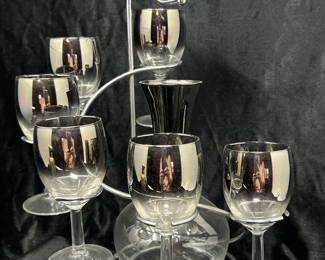 Dorothy Thorpe MCM Silver Fade Wine Glasses & Carafe Spiral Caddy, 14H, was $75, NOW $50