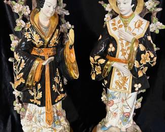 Domenico Poloniato Italian Majolica Asian Sculptures, Glazed Ceramic, Approx 26"H, was $1100, NOW $599
