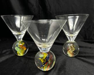 Set of 3, Vintage Martini /Cosmo Blown Glass Art Deco Glasses: $34