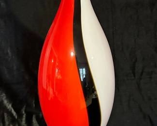 Vintage Murano Red Black & White Hand Drafted Glass Vase, 9"W x 14"H, was $80, NOW $65