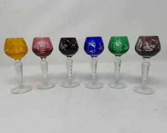 Set of 6 Ajka Crystal Cut Aperitif Cordial Stems, $175