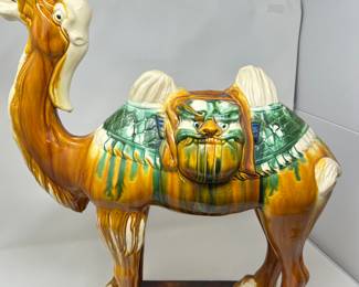 Large Chinese Porcelain Tang Dynasty Style Sancai Glazed Camel Figurine, 21"W x 22"H x 7"D, was $95, NOW $70
