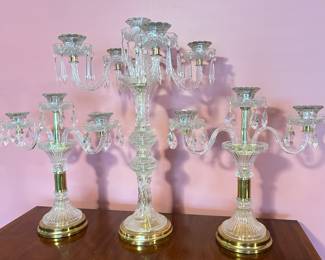 Set of 3, Vintage Glass Candelabras, 20" x 27"H, 17" x 19"H, was $295, NOW $195