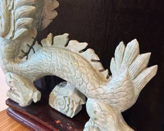 (close up) PAIR Jade Stone Dragons