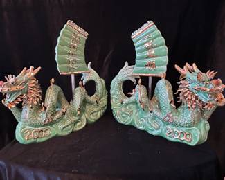 Green dragons with banners, 14"W x 13"H, was $75 each, NOW $40 each