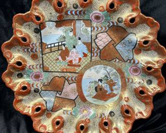 Antique Reticulated Porcelain Kutani Japanese Hand Painted Plate, 12"D, was $58, NOW $38