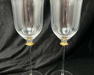 Set of 5, Villeroy & Boch elegant crystal Samarkand wine/water glasses with gold ring on stem, $85