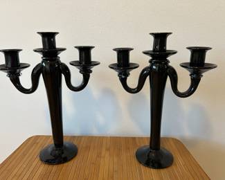 PAIR Leonardo Vintage Black Glass Candelabras, 11"W x 14"H, was $124, NOW $64