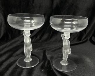 Set of 7 Vintage Bayel France Bacchus Nude Champagne Glasses: $85