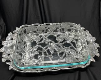 Vintage Arthur Court Butterfly Butterfly Casserole Holder with Pyrex Dish, 14 x 5, $80