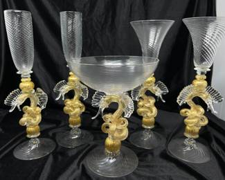 William Gudenrath Venetian Style Art Glass Goblets 1
Bowl Champagne, $150. 2 Wine, $299 (2 Champagne Flutes $299/SOLD)