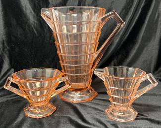 Set of 3, Vintage Indiana Glass Tea Room Pink Glass Pitcher, Sugar & Creamer set, was $95, NOW $75