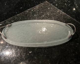 Frosted Retro Glass Oval Tray with Silver Tulip Handles, was $26, NOW $14