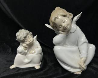 Set of 2 Lladro Dreaming Angels, 5" & 7", was $75, NOW $48