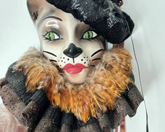 Vintage Cat Face with hat and Orange Feathers Wall Hanging, was $58, NOW $38