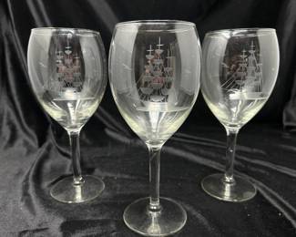 Set of Three Etched Ship Wine Glasses, was $30, NOW $20