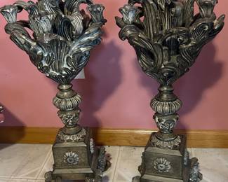 Pair of tall, 5 candle Etruscan French Antique plaster candelabras, 13"W x 27"H, was $425, NOW $225