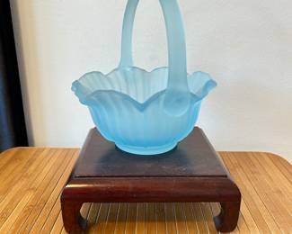 Blue Satin Glass Basket, 7 x 8", was $24, NOW $16