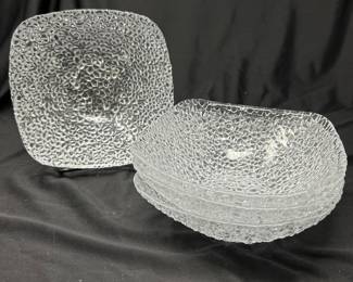 Set of 4, Vtg Vetropuro clear, textured Bowls, 6", $28