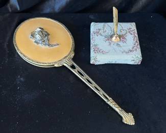 BOTH Vintage Hand Held Vanity Mirror Hollywood Regency, 12"L and Pen Desk Block, 4"D, was $20, NOW $12