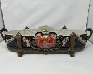 Castilian Antique Porcelain & Brass Footed Centerpiece w/Handles, 24"W x 7"D x 6"H, was $395, NOW $225
