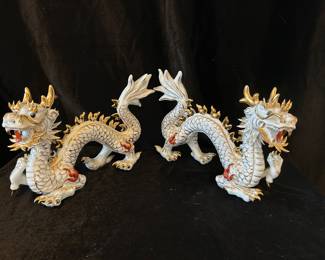 Vintage Porcelain White & Gold Dragon, 2 available, 9"W x 7"H, was $55 each, NOW $35 each