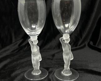 Set of 8 Vintage Bayel France Bacchus Nude wine glasses (1 Stem glued back on) $85