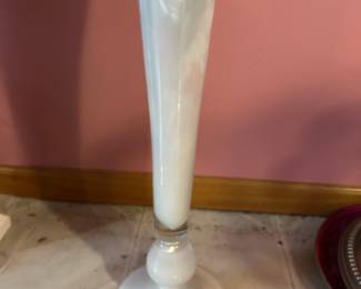 (base view) Vintage Art Deco Stunning White Glass Floor Vase ~