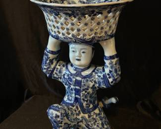 Chinese Blue and White Samurai Warrior holding dish, 8"W x 14"H, was $395, NOW $225